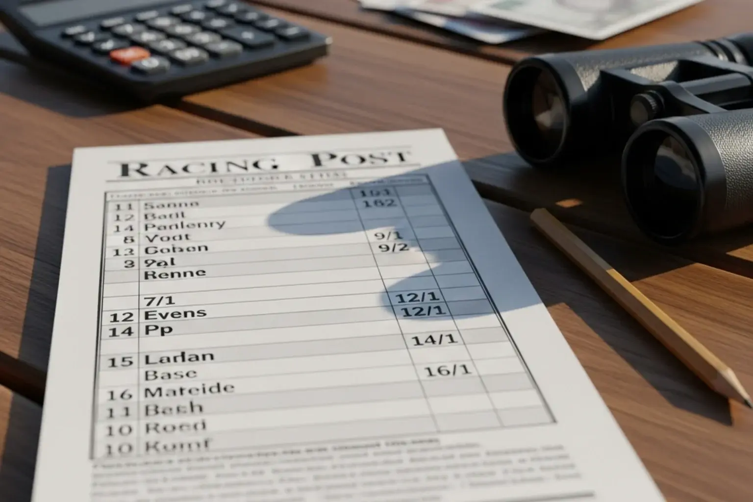 British racecard showing fractional odds for UK horse racing — 11/4, 4/1 and evens prices