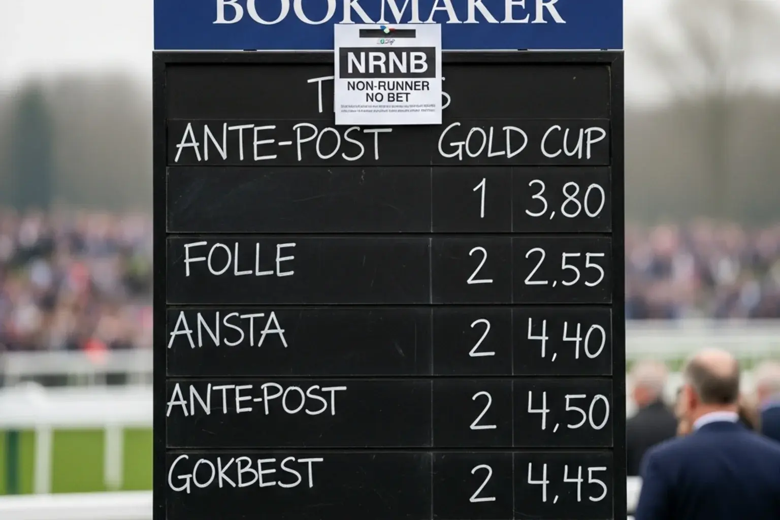 A British bookmaker board on Cheltenham Festival week with ante-post prices and NRNB notices for the Gold Cup